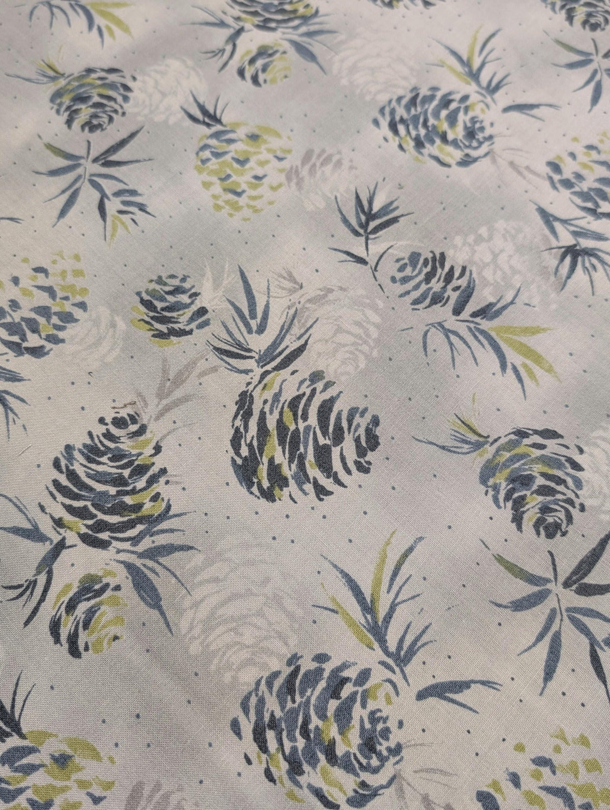 Vancet - Watercolor Pinecones Cotton Taupe - Light Blue