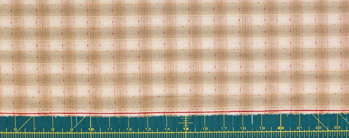 NEW Dotted textured gingham Japanese yarn dyed cotton taupe fabric SY10633S B tan