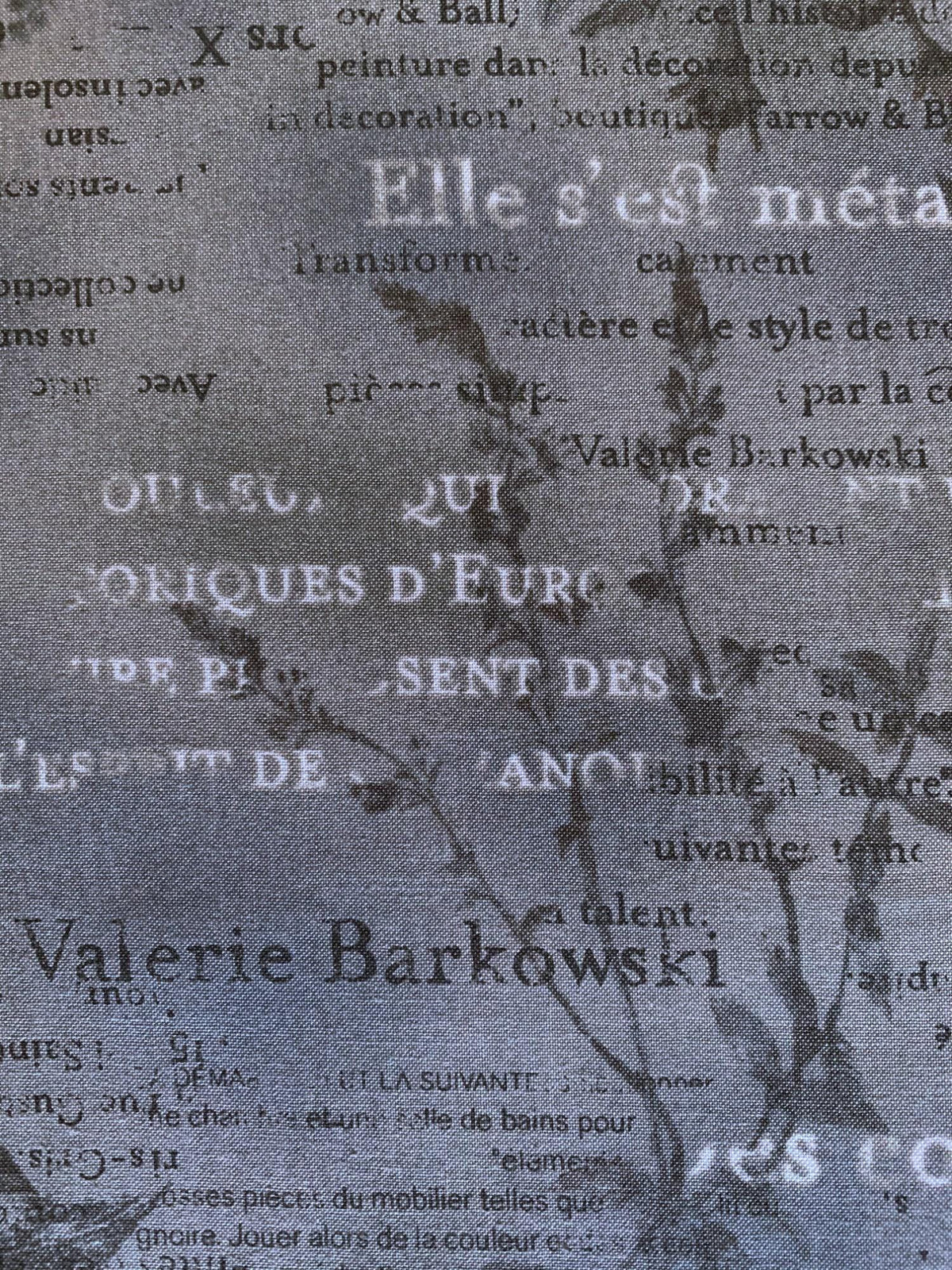 Vancet - Dear Grace Floral Text Cotton Fabric - Gray Bronze