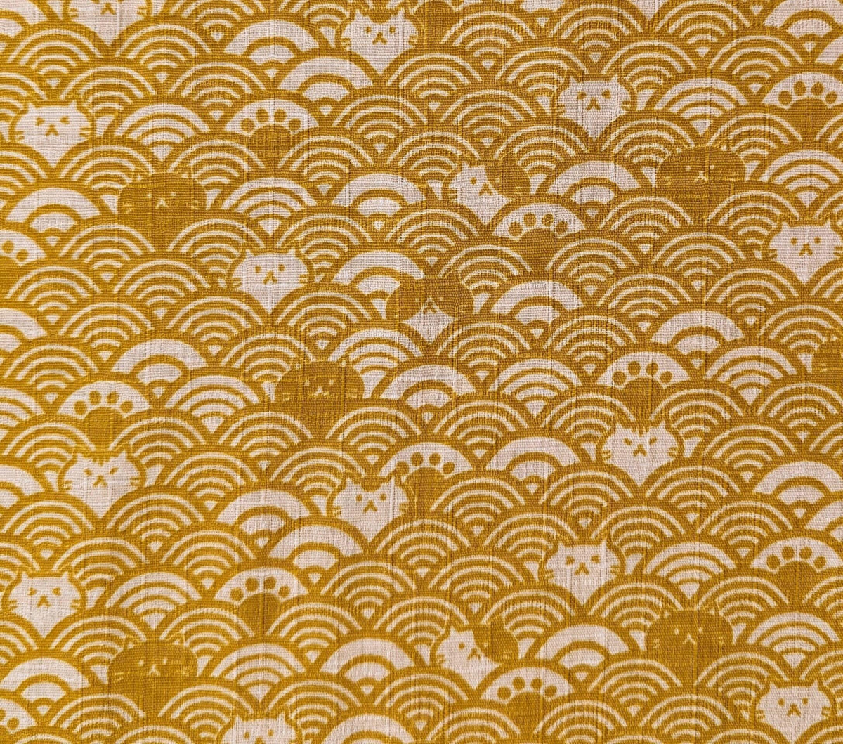 Cosmo - Waves with Cats Cotton Dobby - Yellow