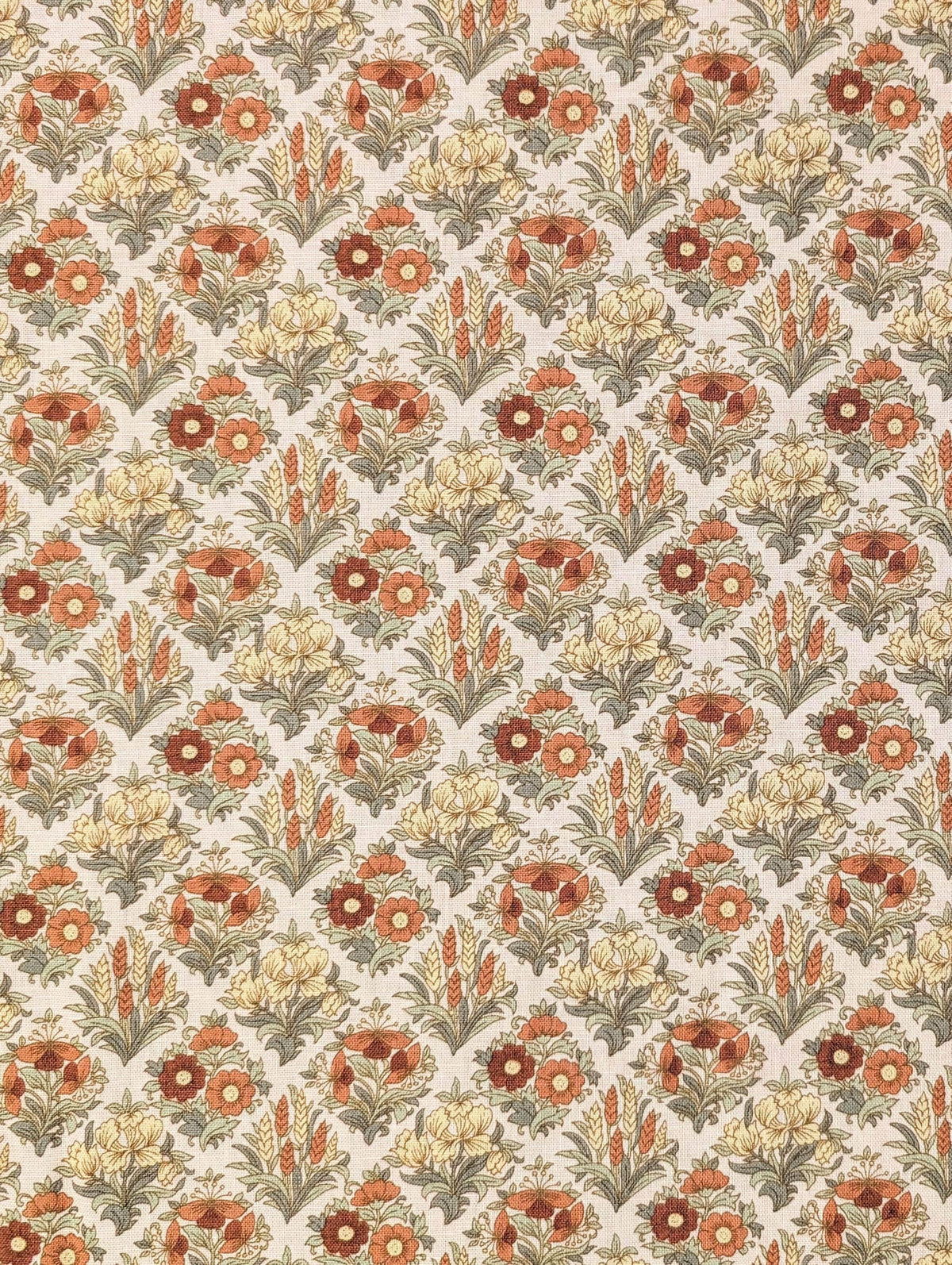 Kokka - Gridded Bouquet Cotton/Linen Fabric - Beige