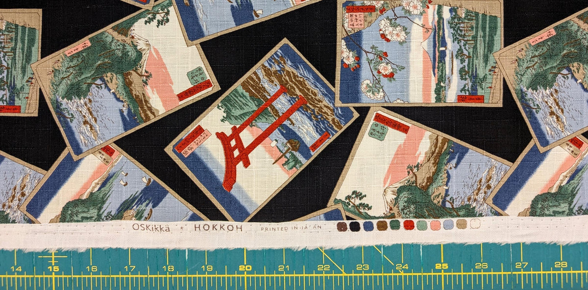 Japanese Postcards Hokkoh Japanese cotton dobby fabric 1025-105-3 E black