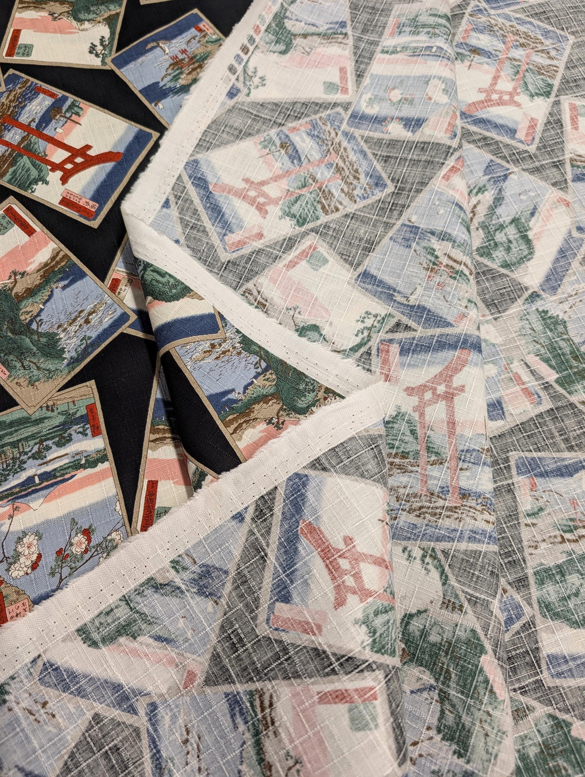 Japanese Postcards Hokkoh Japanese cotton dobby fabric 1025-105-3 E black
