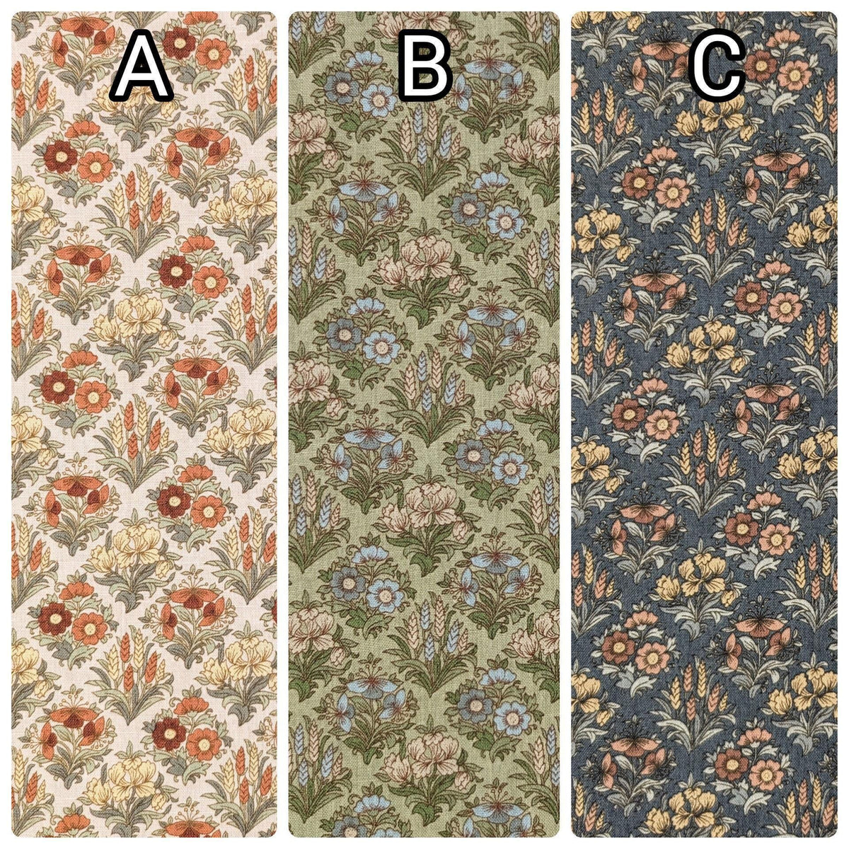 Kokka - Gridded Bouquet Cotton/Linen Fabric - Beige