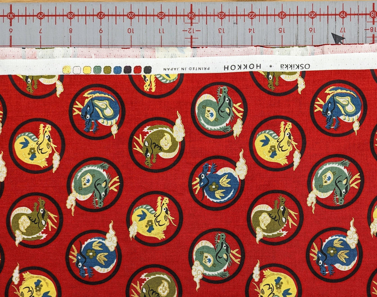 Hokkoh - Little Dragons Cotton Fabric - Red