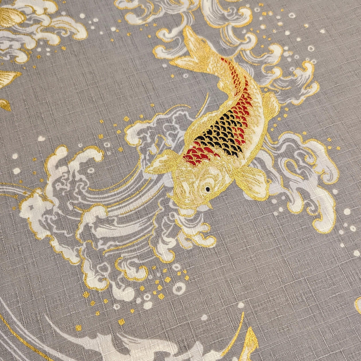 Swimming Golden Koi Hokkoh Japanese cotton dobby fabric 1025-100-2 B gray