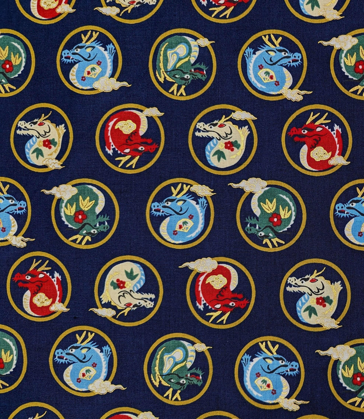 Hokkoh - Little Dragons Cotton Fabric - Navy Blue
