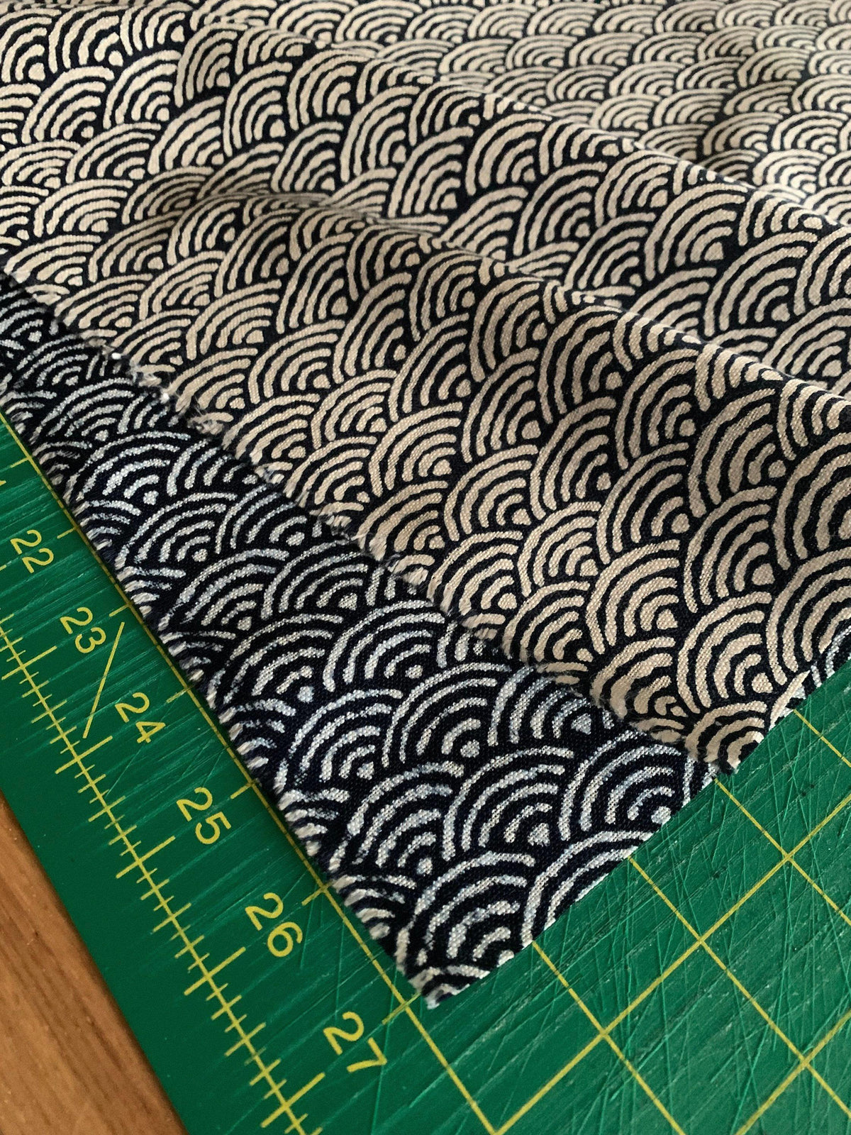 Sevenberry - Ocean Waves Seigaiha Cotton Fabric 青海波 - Navy Blue Beige