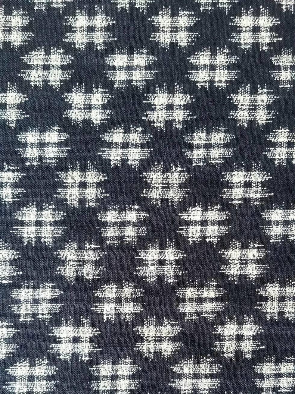 Sevenberry - Kasuri Hashtag Print Cotton Fabric - Navy Indigo Blue