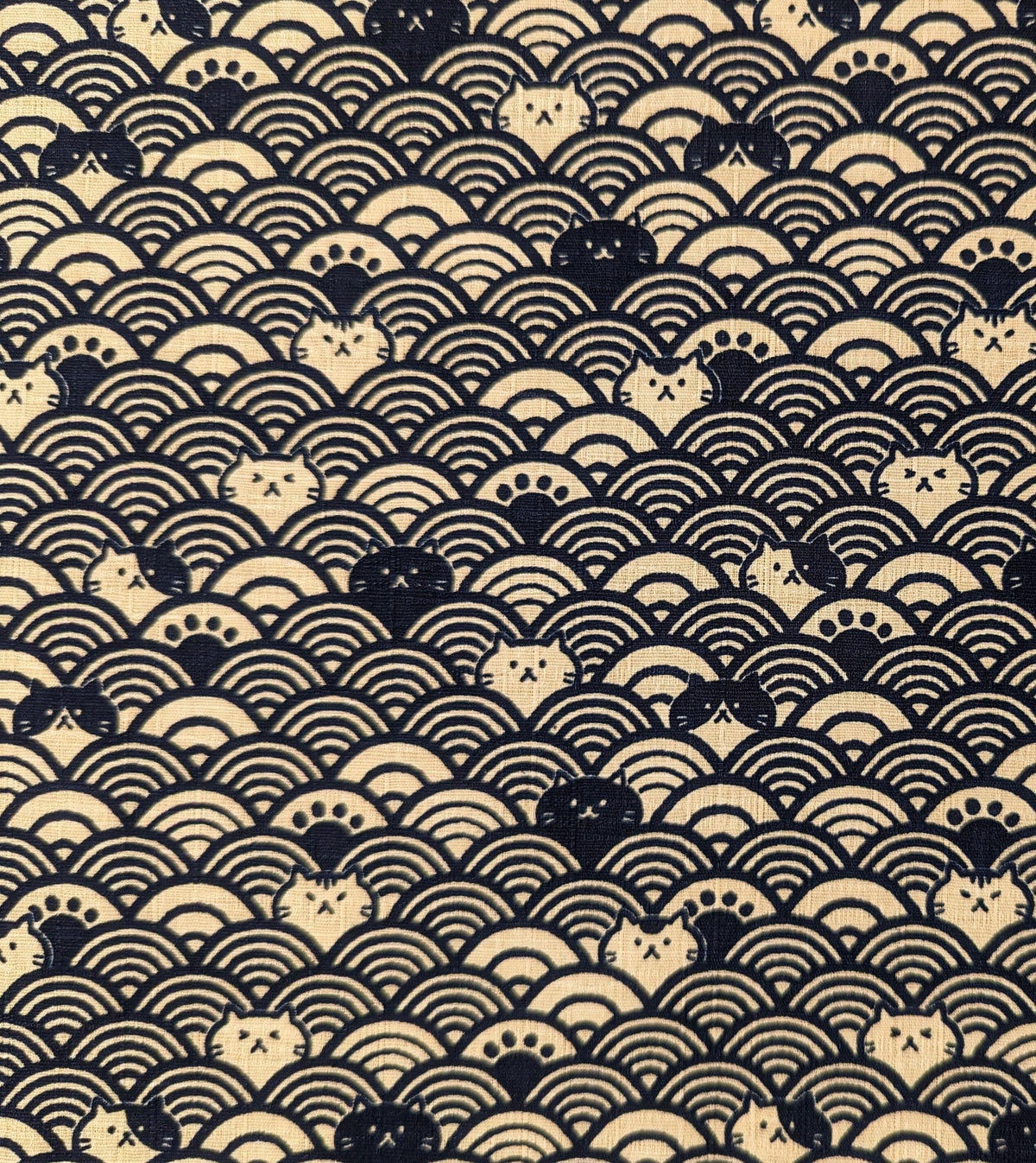Cosmo - Waves with Cats Cotton Dobby - Navy Blue
