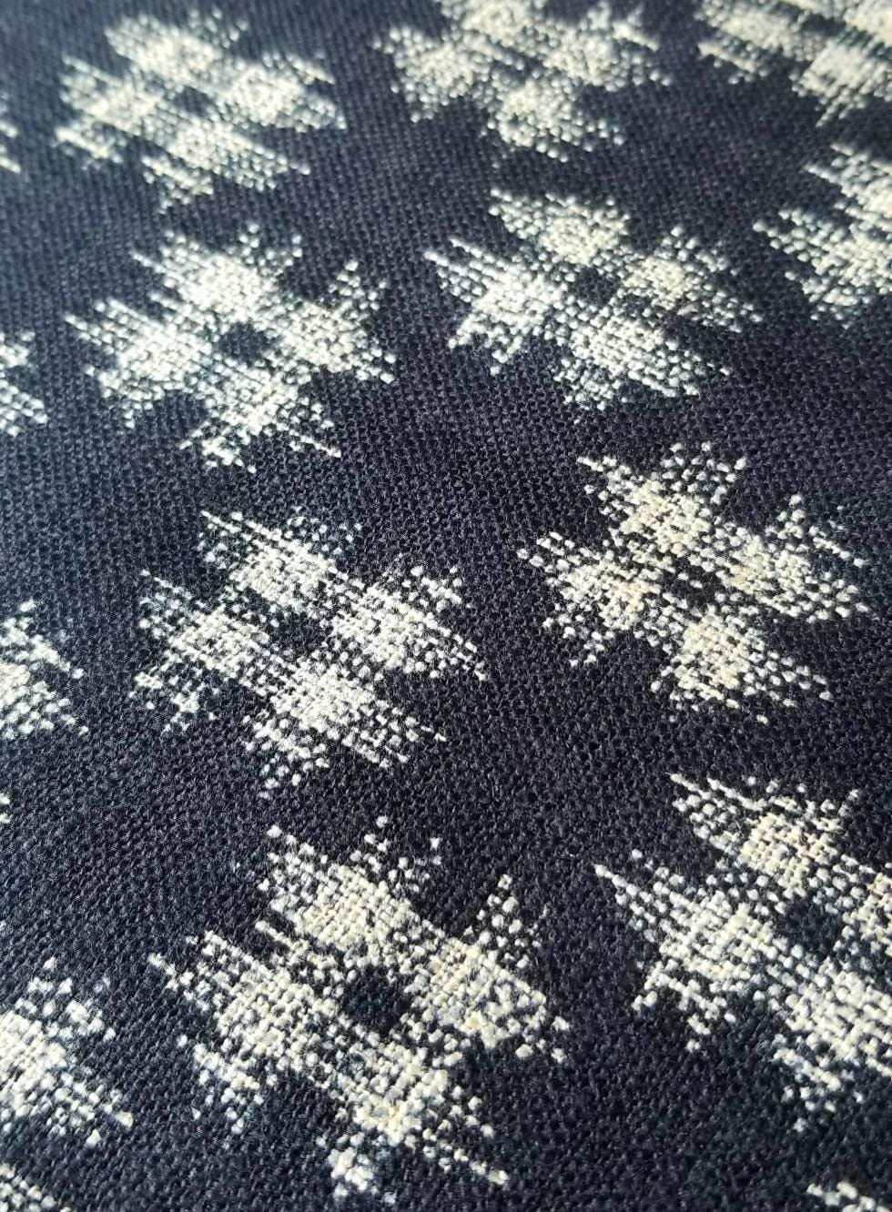 Sevenberry - Kasuri Hashtag Print Cotton Fabric - Navy Indigo Blue