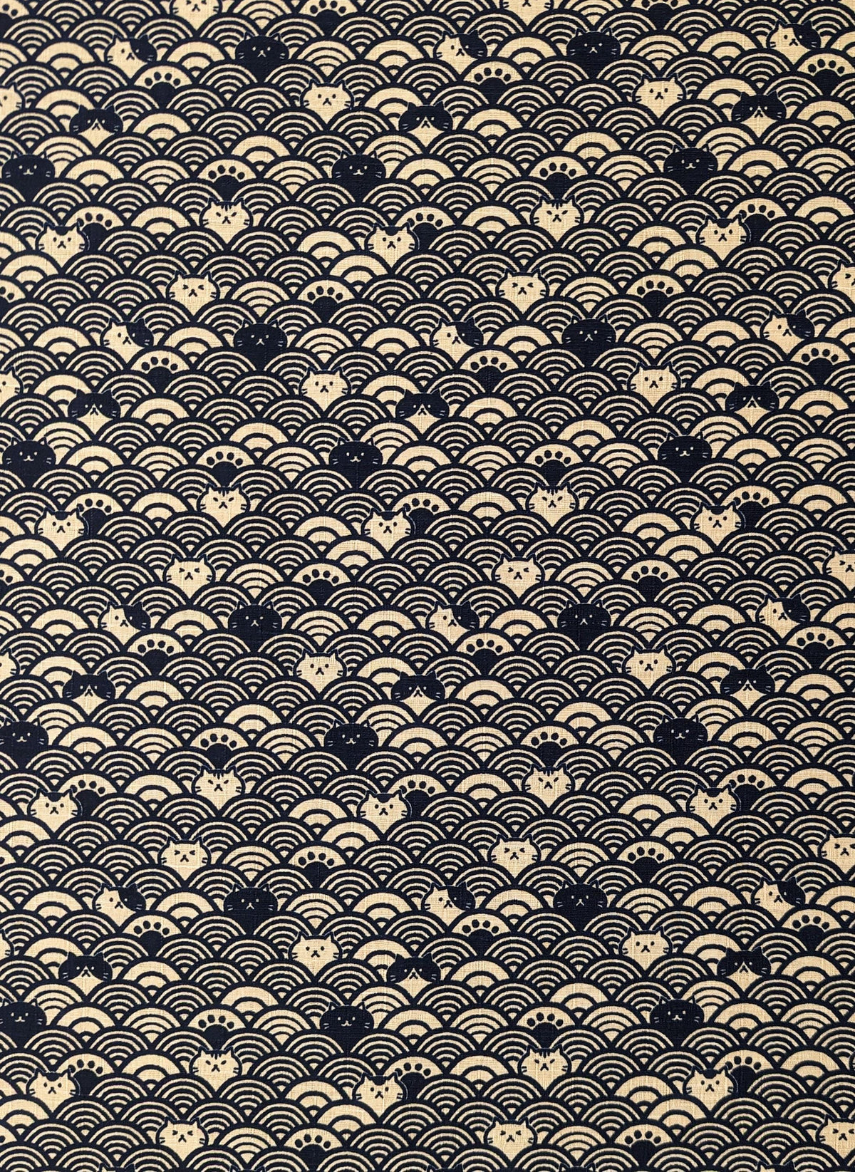 Cosmo - Waves with Cats Cotton Dobby - Navy Blue
