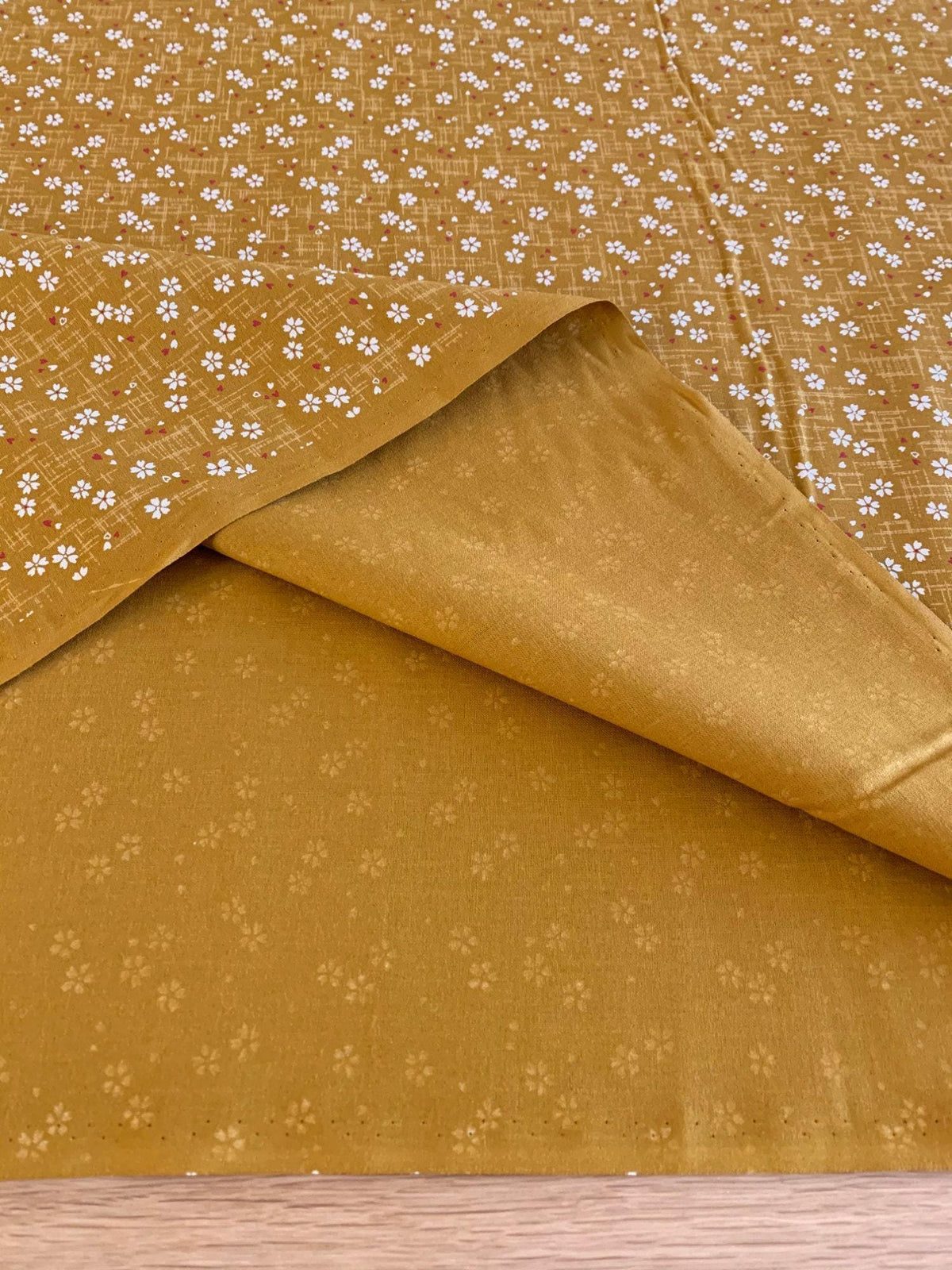 Sevenberry - Tiny Cherry Blossoms Cotton Fabric - Mustard Yellow