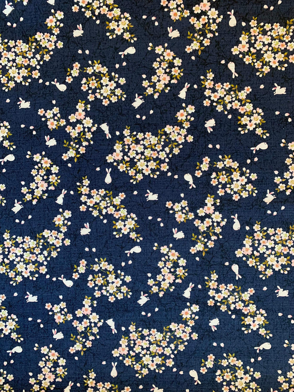 Usagi Sakura Rabbit Cherry Blossom Morikiku Japanese cotton dobby fabric M-1100-1C navy blue