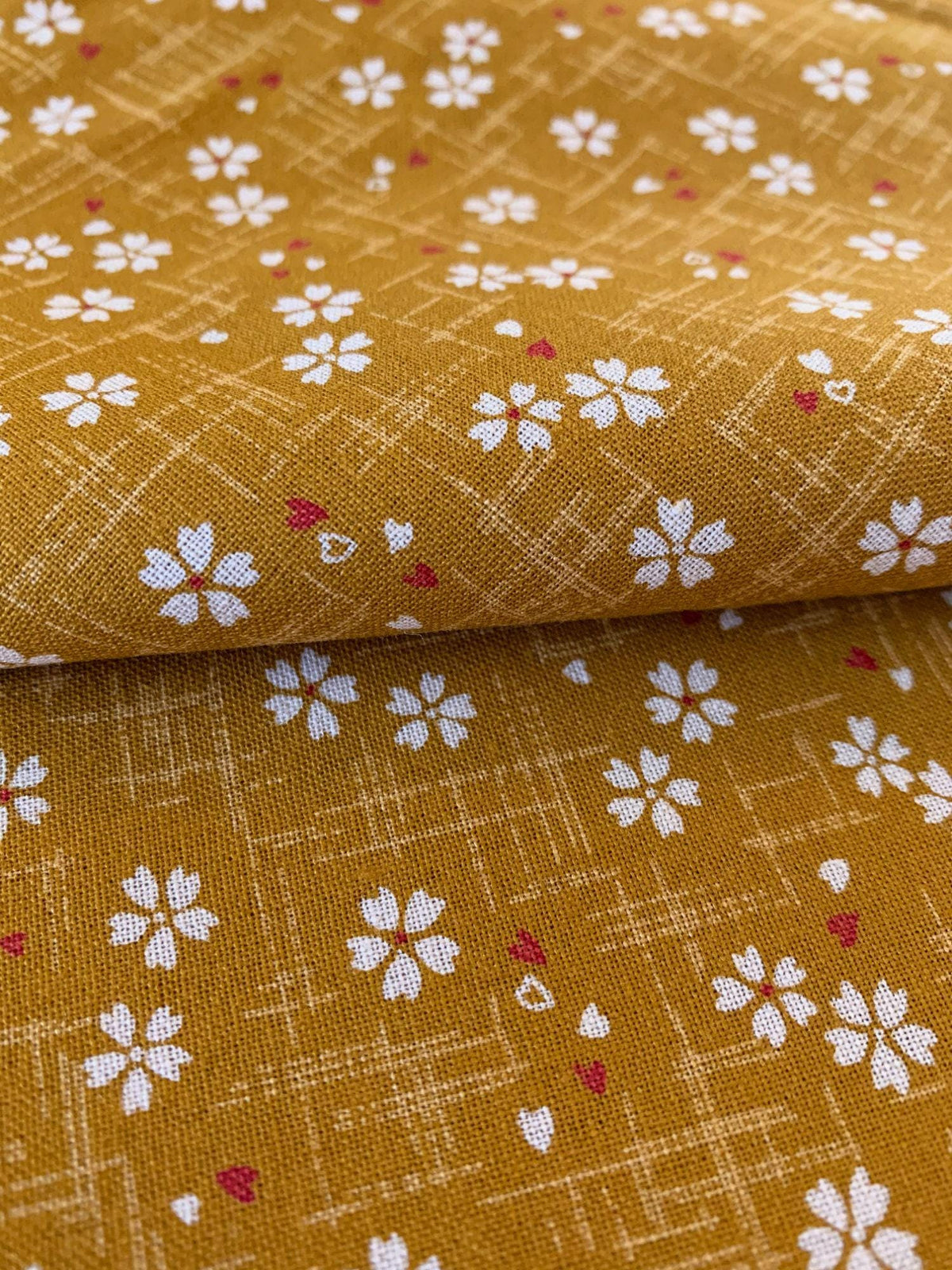 Sevenberry - Tiny Cherry Blossoms Cotton Fabric - Mustard Yellow