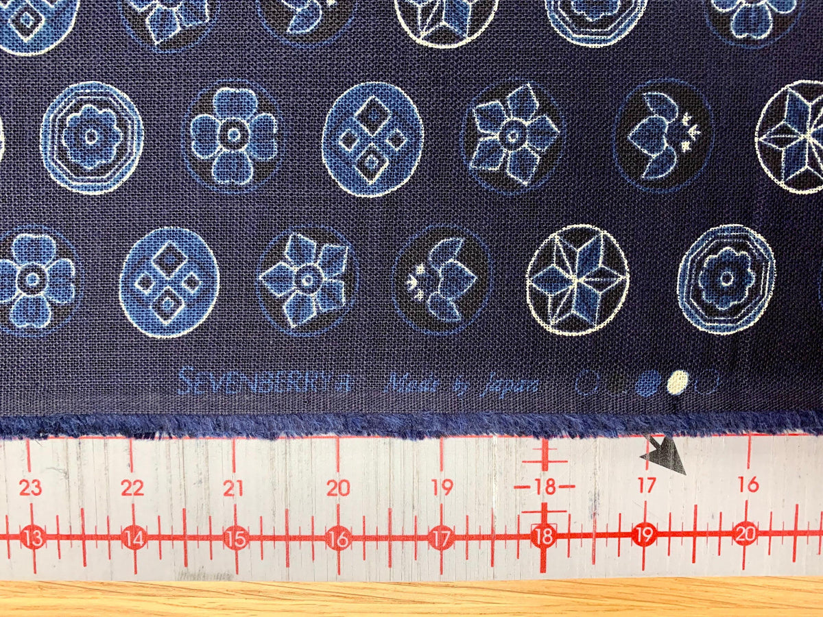 Sevenberry - Vintage Crests Cotton Fabric - Navy Blue