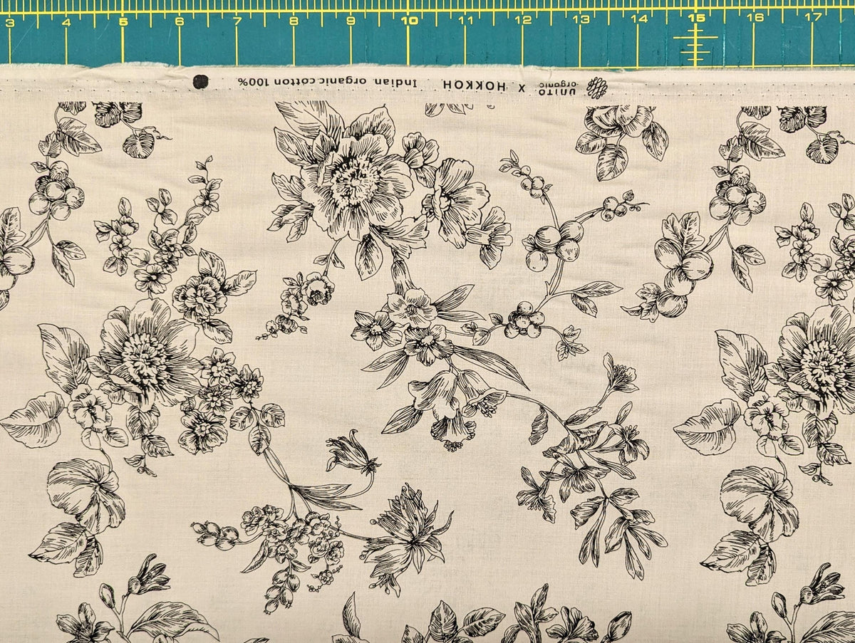 Hokkoh - Botanical Sketch Organic Cotton Lawn - Beige and Black