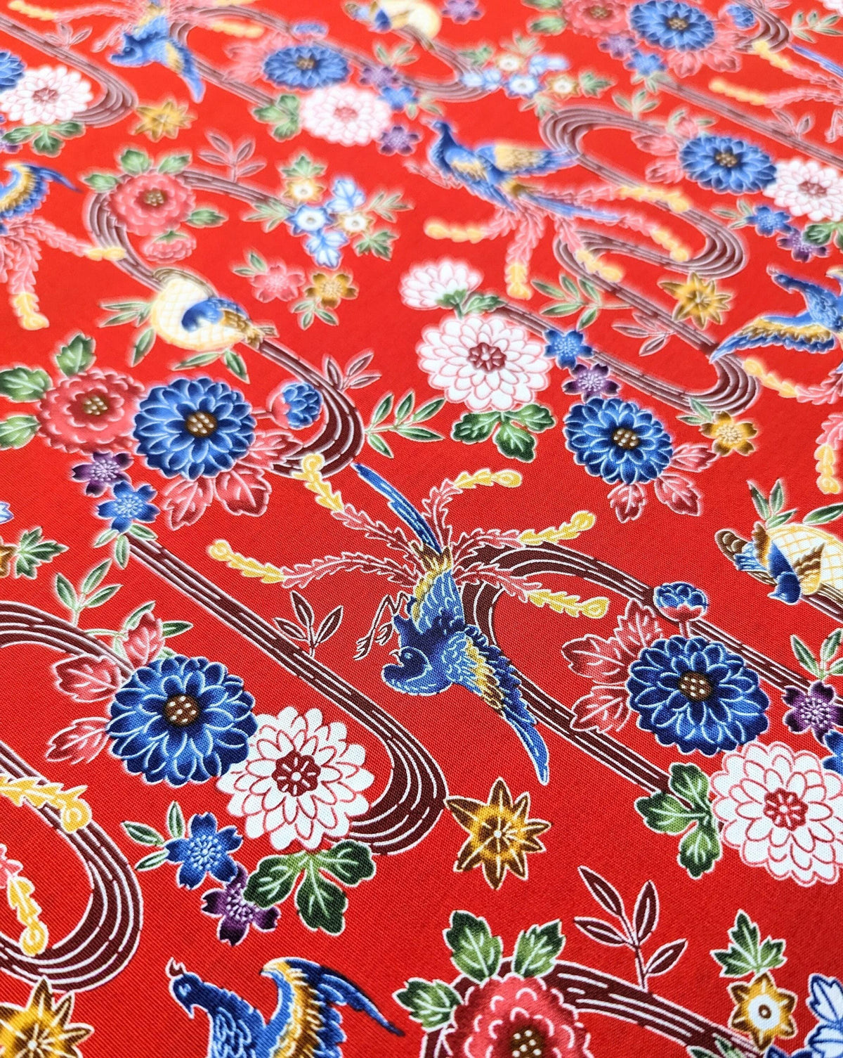 Cosmo - Bingata Phoenix and Flowers Cotton - Red