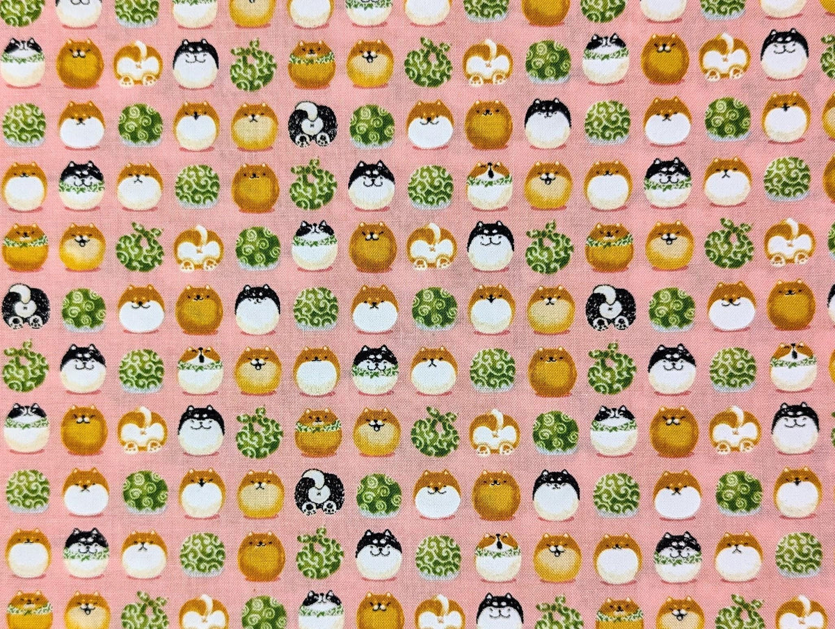 Senyo - Shibas With Furoshiki Cotton Fabric - Pink