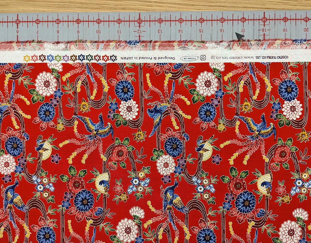 Cosmo - Bingata Phoenix and Flowers Cotton - Red