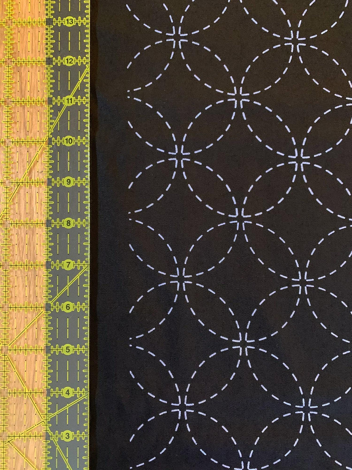 Olympus - Shippou Pre-Printed Sashiko Cotton Fabric - Black