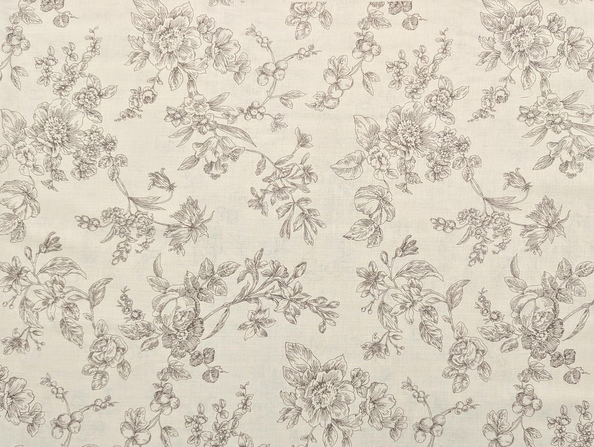 Hokkoh - Botanical Filigree Cotton Lawn - White and Gray
