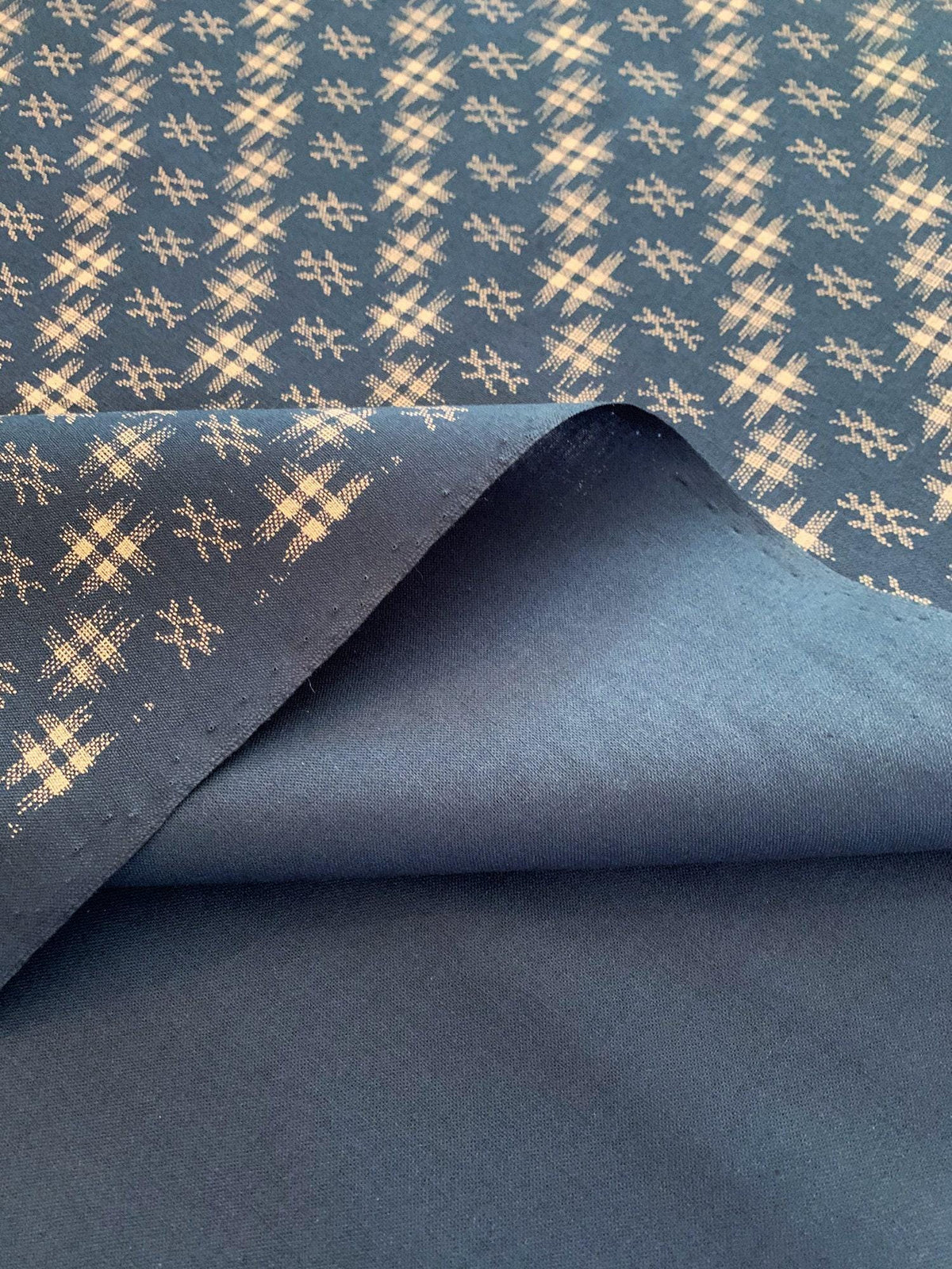 Sevenberry - Well 井戸 Hashtag Cotton Fabric - Blue Beige