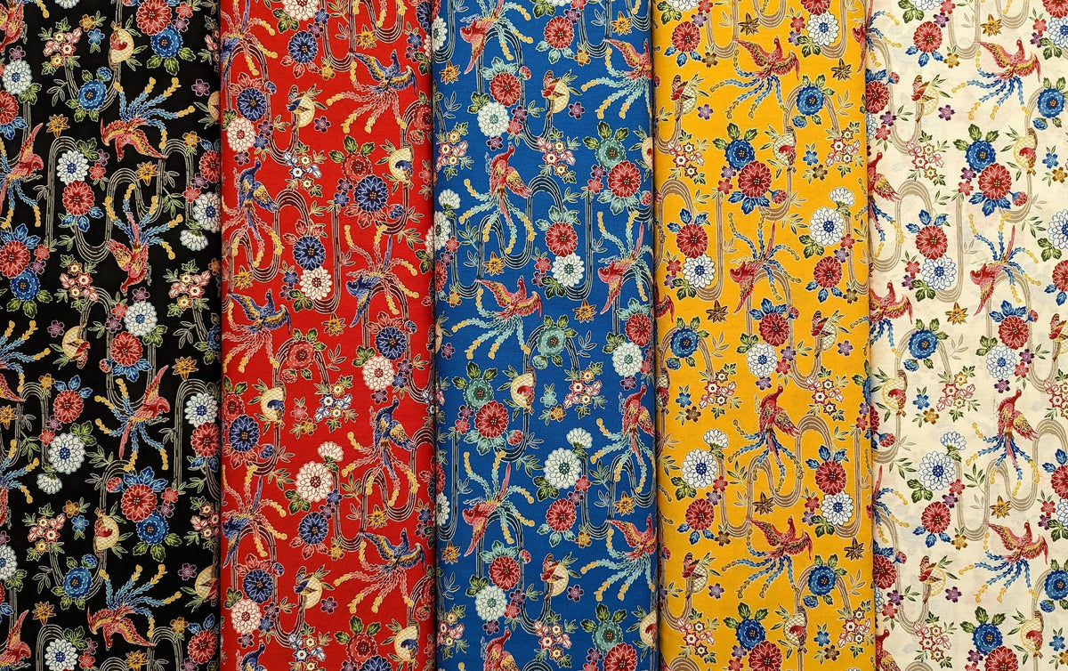Cosmo - Bingata Phoenix and Flowers Cotton - Blue
