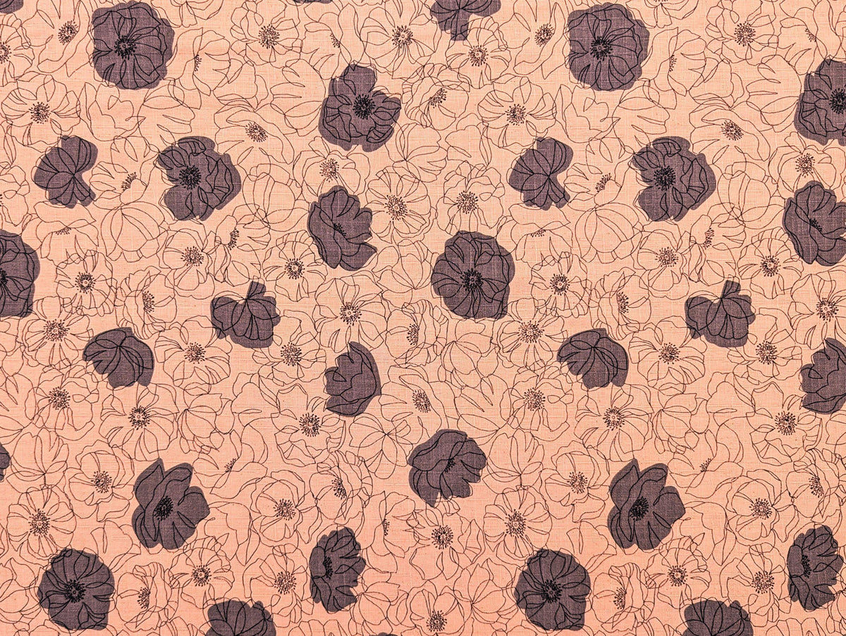 Koizumi - Line Art Poppies Cotton Dobby - Pink and Gray