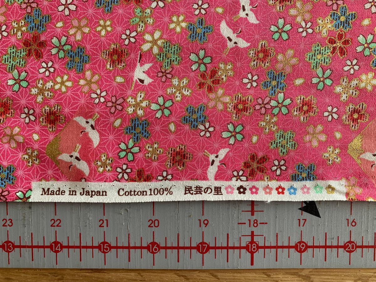 Cranes and Cherry Blossoms Japanese cotton fabric 2000-84C pink