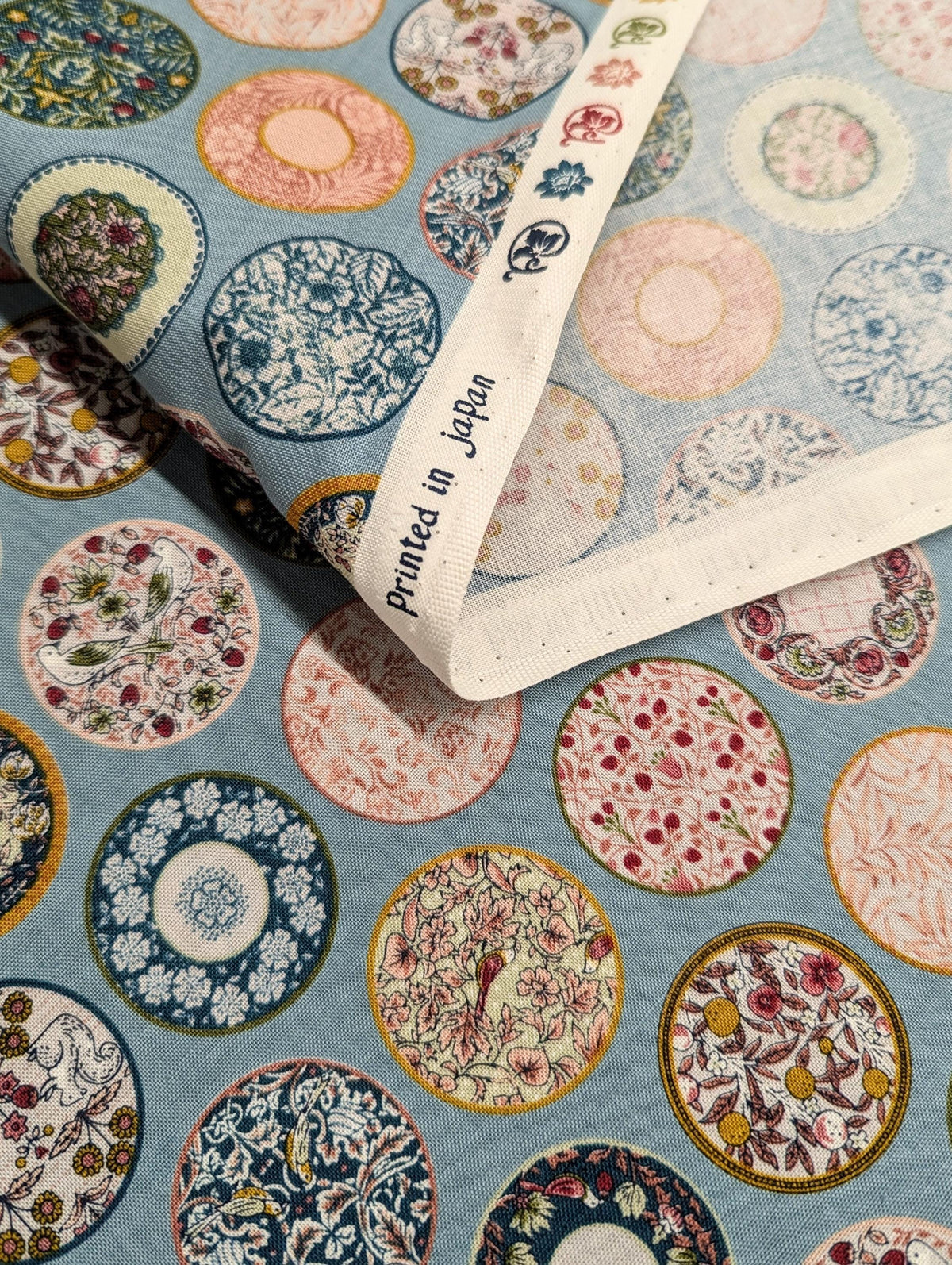 Senyo - Art Nouveau Plates Cotton Fabric - Light Blue