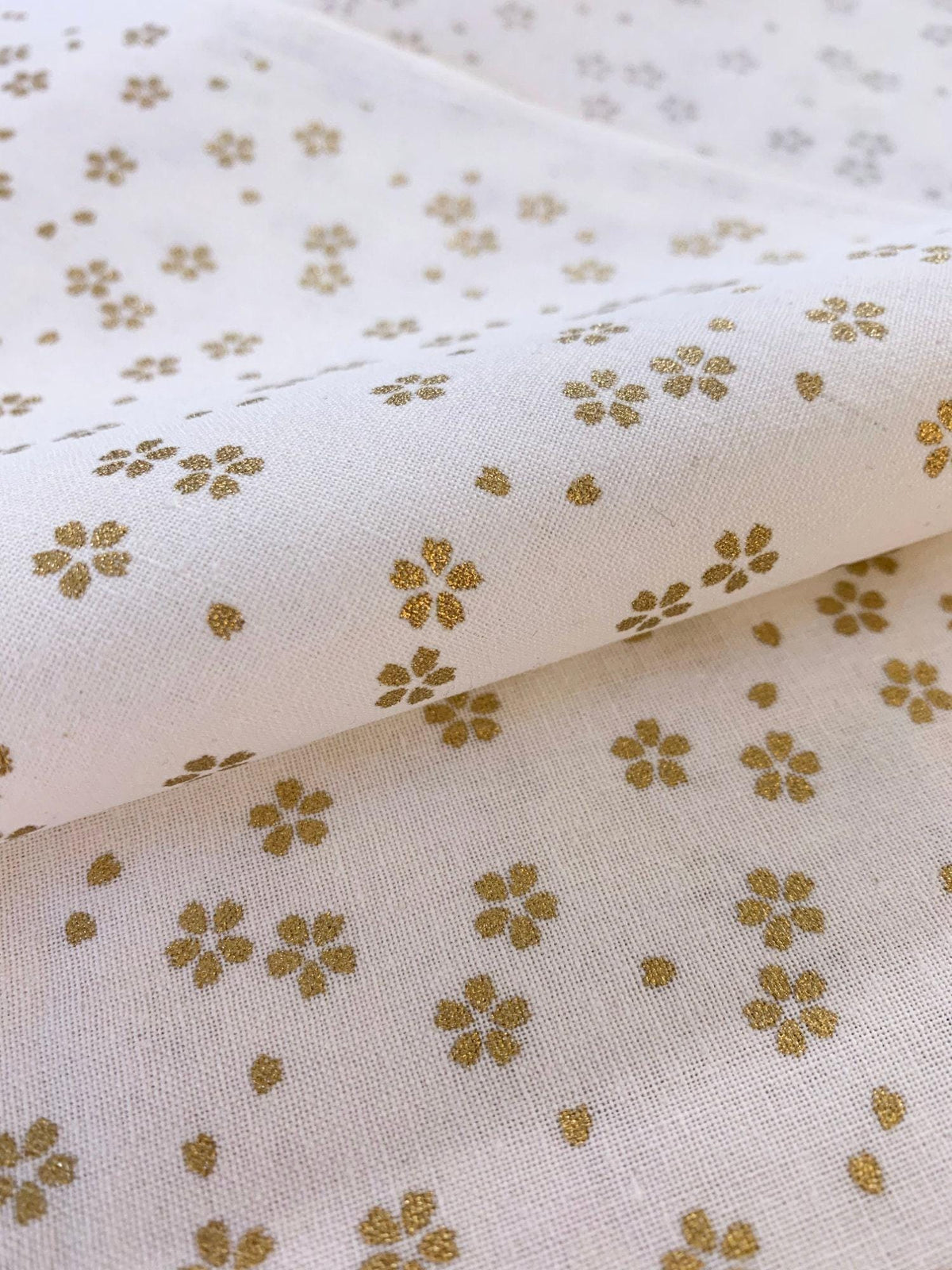 Sevenberry - Golden Cherry Blossoms Cotton Fabric - White