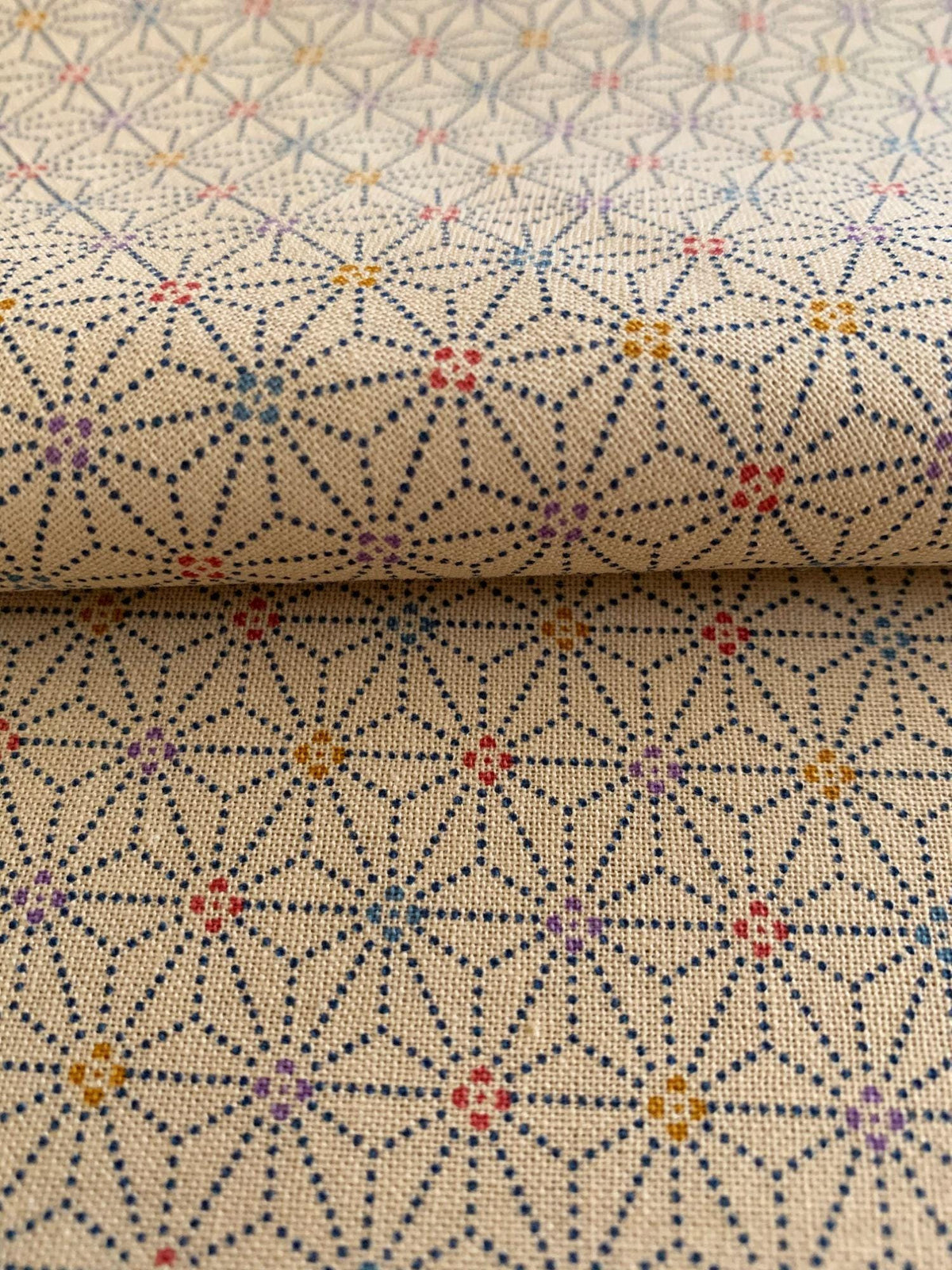 Sevenberry - Dotted Asanoha Stars Cotton Fabric - Yellow Beige