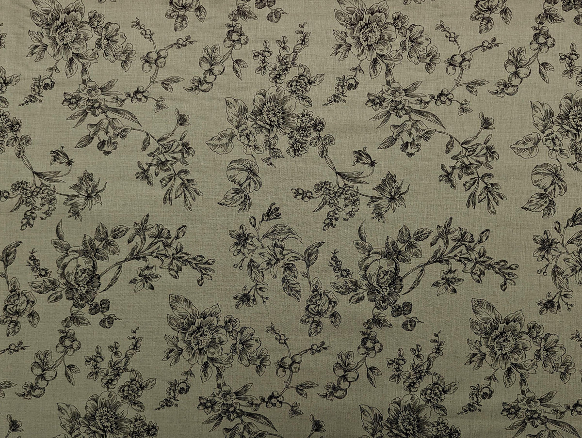 Hokkoh - Botanical Sketch Organic Cotton Lawn - Green and Black