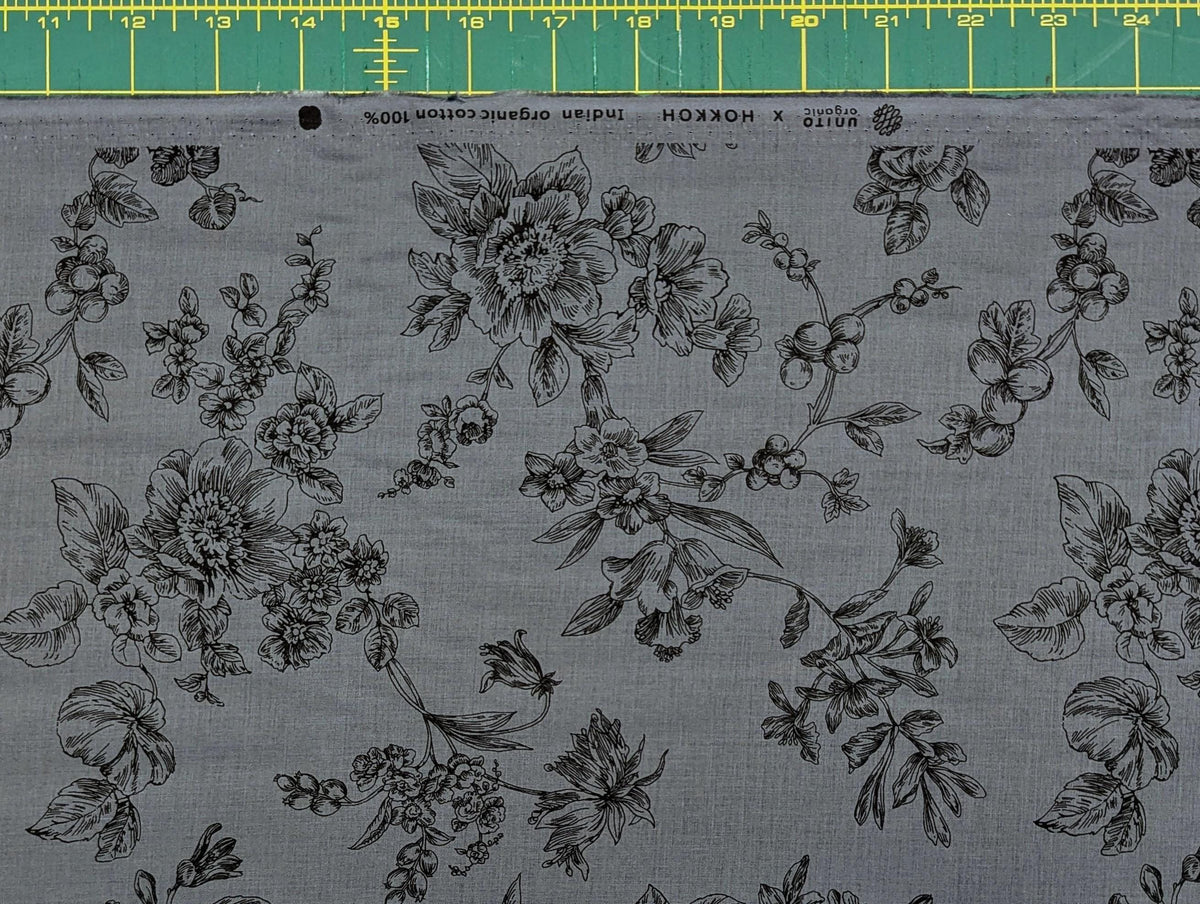 Hokkoh - Botanical Sketch Organic Cotton Lawn - Blue and Black