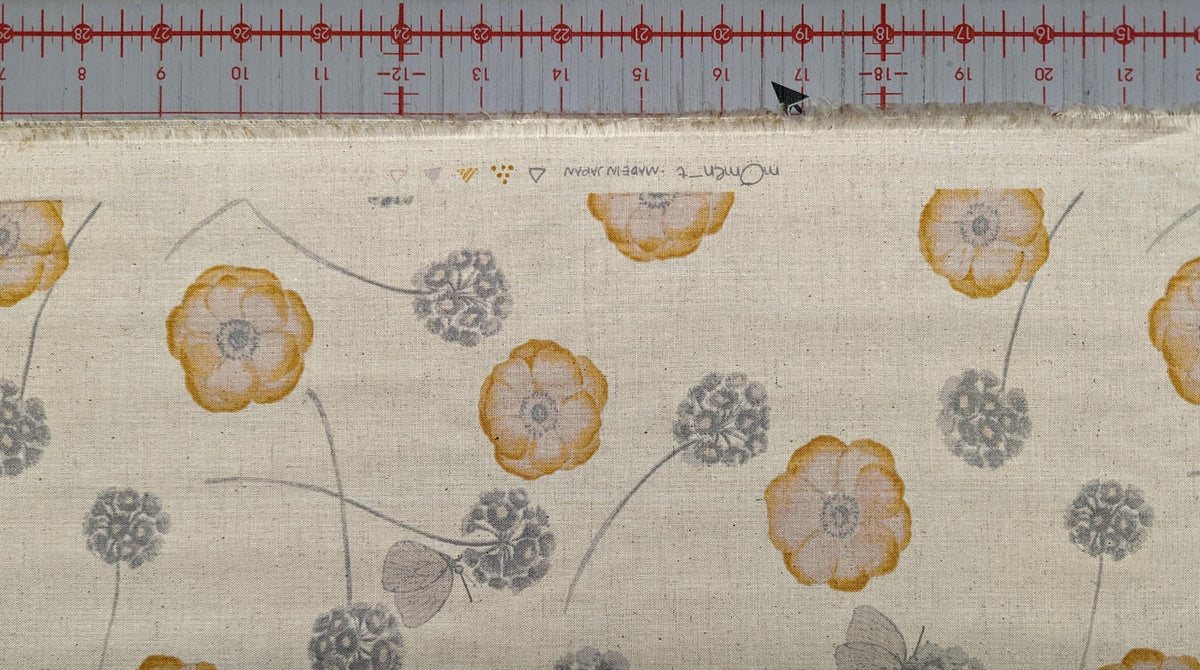 Koizumi - Poppies and Butterflies Cotton/Linen Blend - Beige