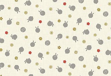 QuiltGate - Hyakka Ryoran Tiny Rabbits Cotton Fabric - Cream