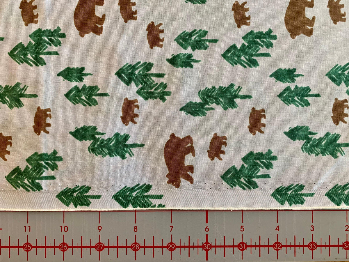 Hokkoh - Bears in the Forest Cotton Fabric - Gray Green Brown