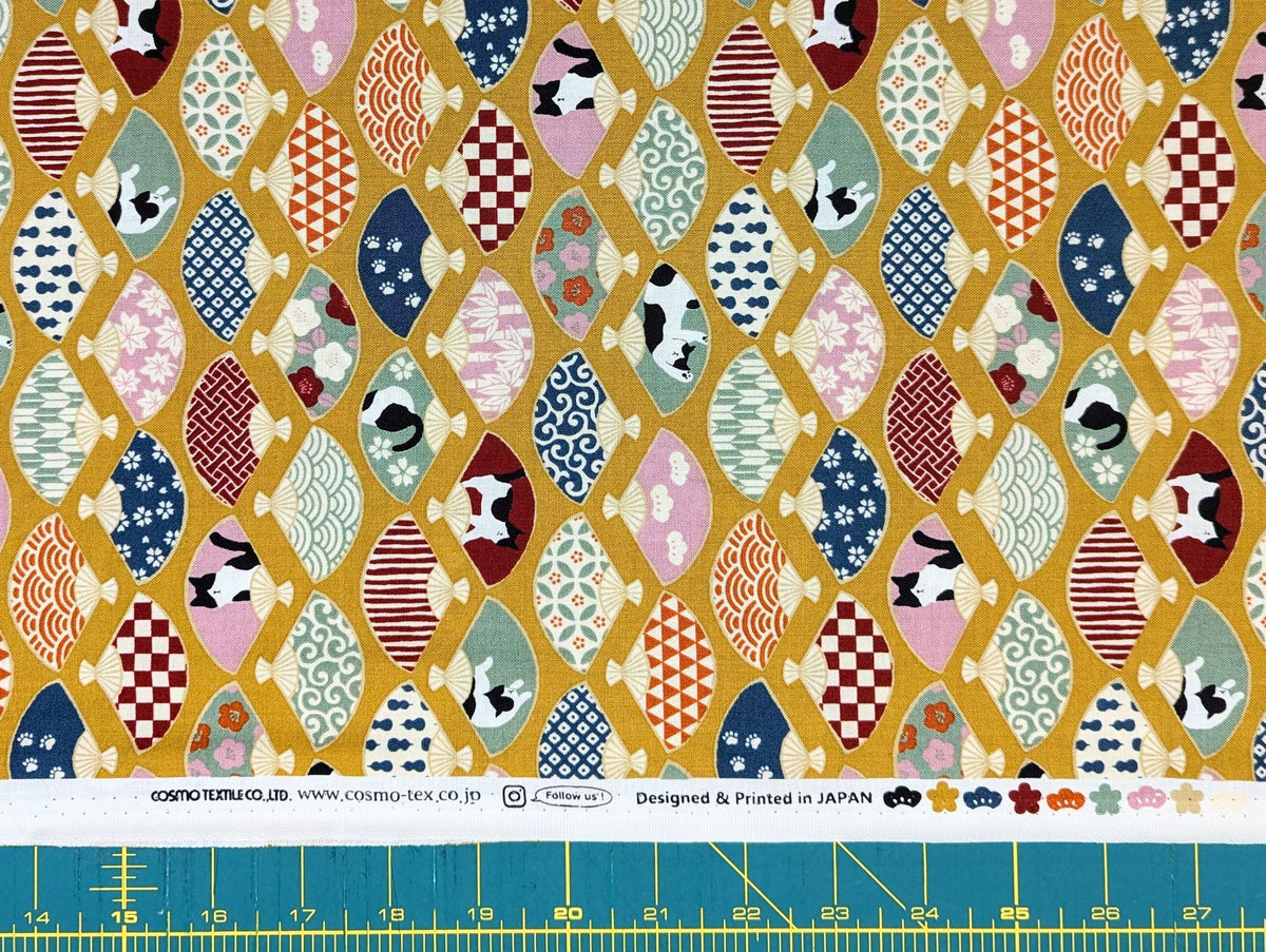 Cosmo - Cats and Fans Cotton - Yellow