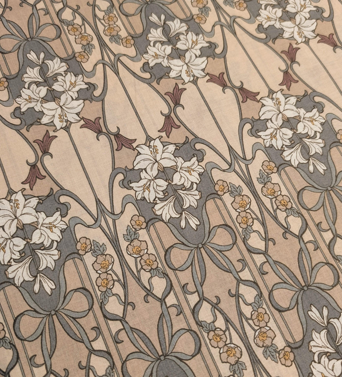 Hokkoh - Nouveau Flower Filigree Cotton Lawn - Light Brown and Beige