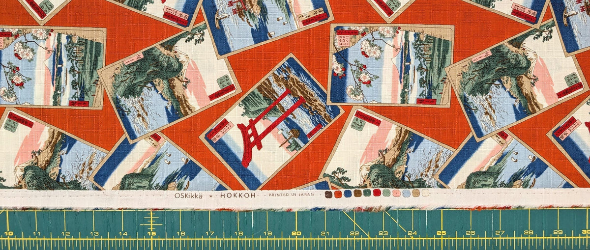 Japanese Postcards Hokkoh Japanese cotton dobby fabric 1025-105-3 C orange
