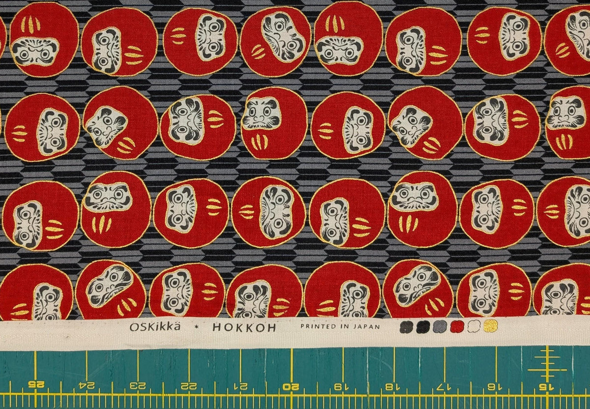Hokkoh - Yagasuri Daruma Cotton Fabric - Gray and Black