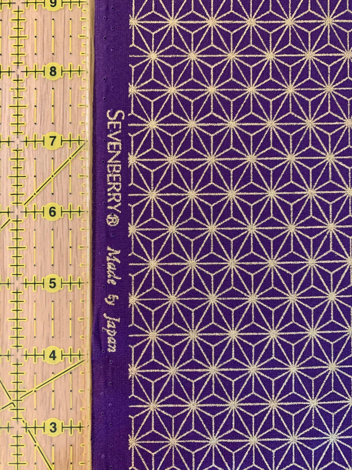 Sevenberry - Golden Asanoha Stars Cotton Fabric - Purple