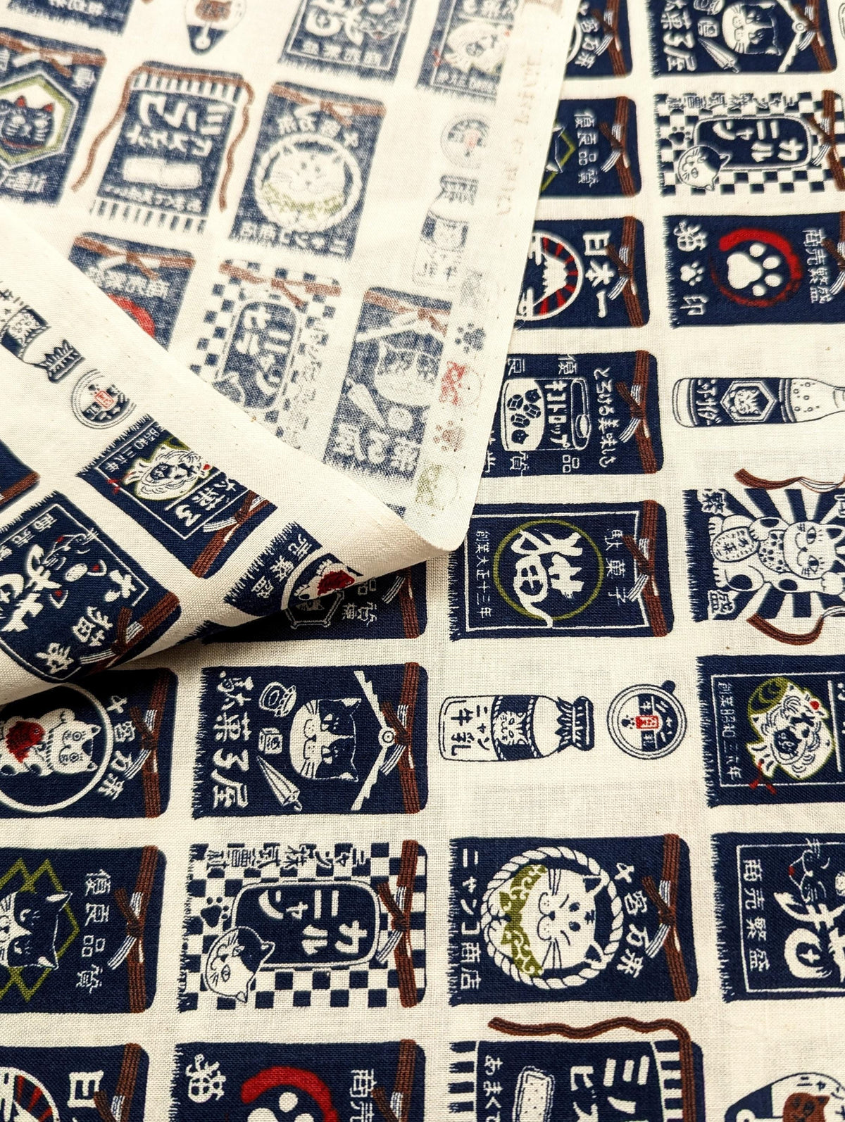 Senyo - Maekake Sake Apron Cats Cotton Fabric - White
