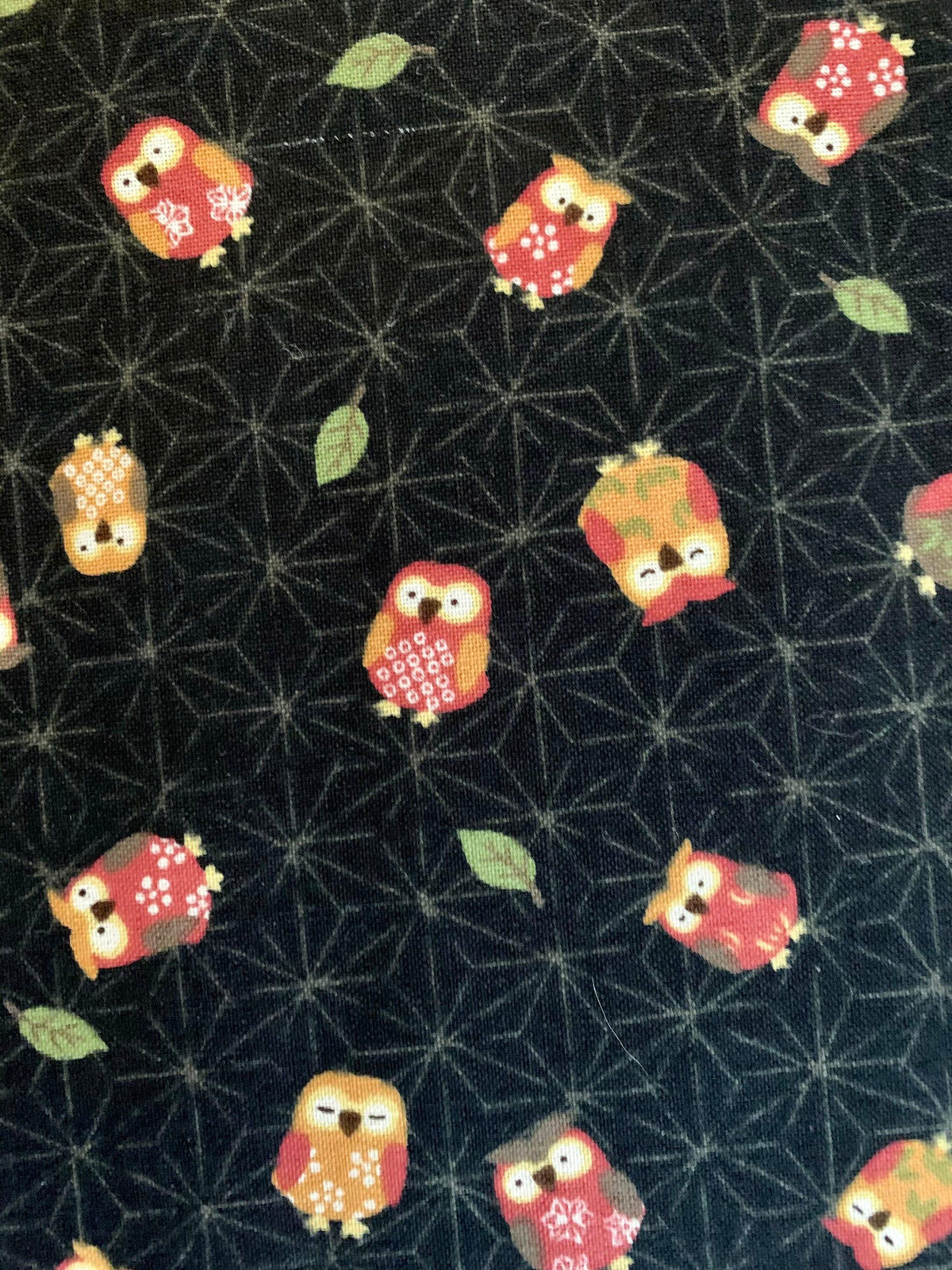 Sevenberry - Owls and Asanoha Stars Cotton Fabric - Black