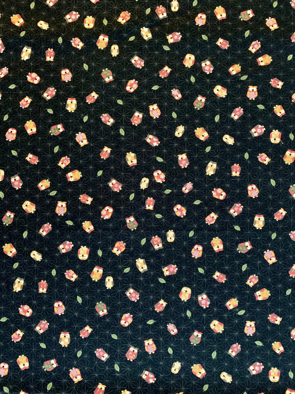 Sevenberry - Owls and Asanoha Stars Cotton Fabric - Black