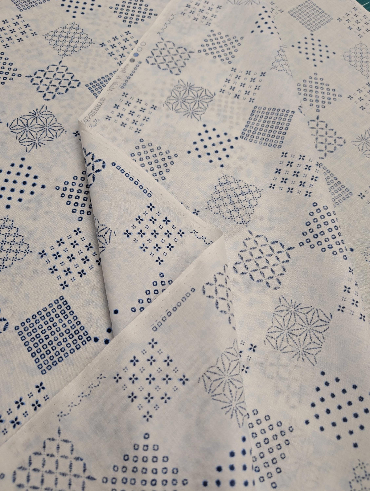 Sevenberry - Patterned Squares Shibori-Style Collection Cotton Fabric - White
