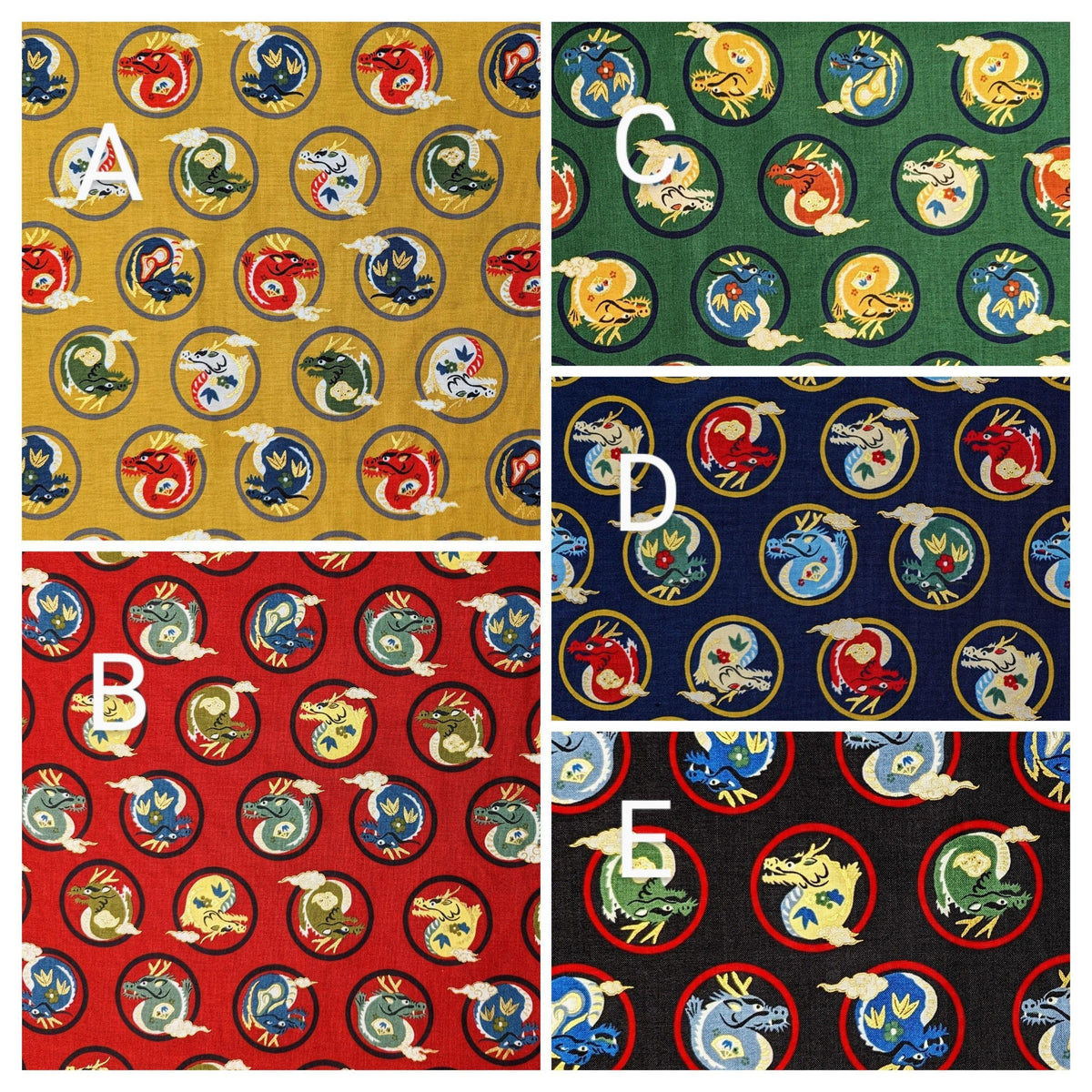 Hokkoh - Little Dragons Cotton Fabric - Black