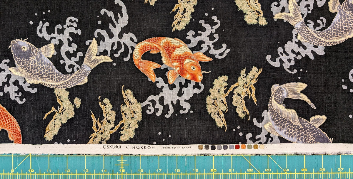 Hokkoh - Hopping Koi Cotton Dobby - Black
