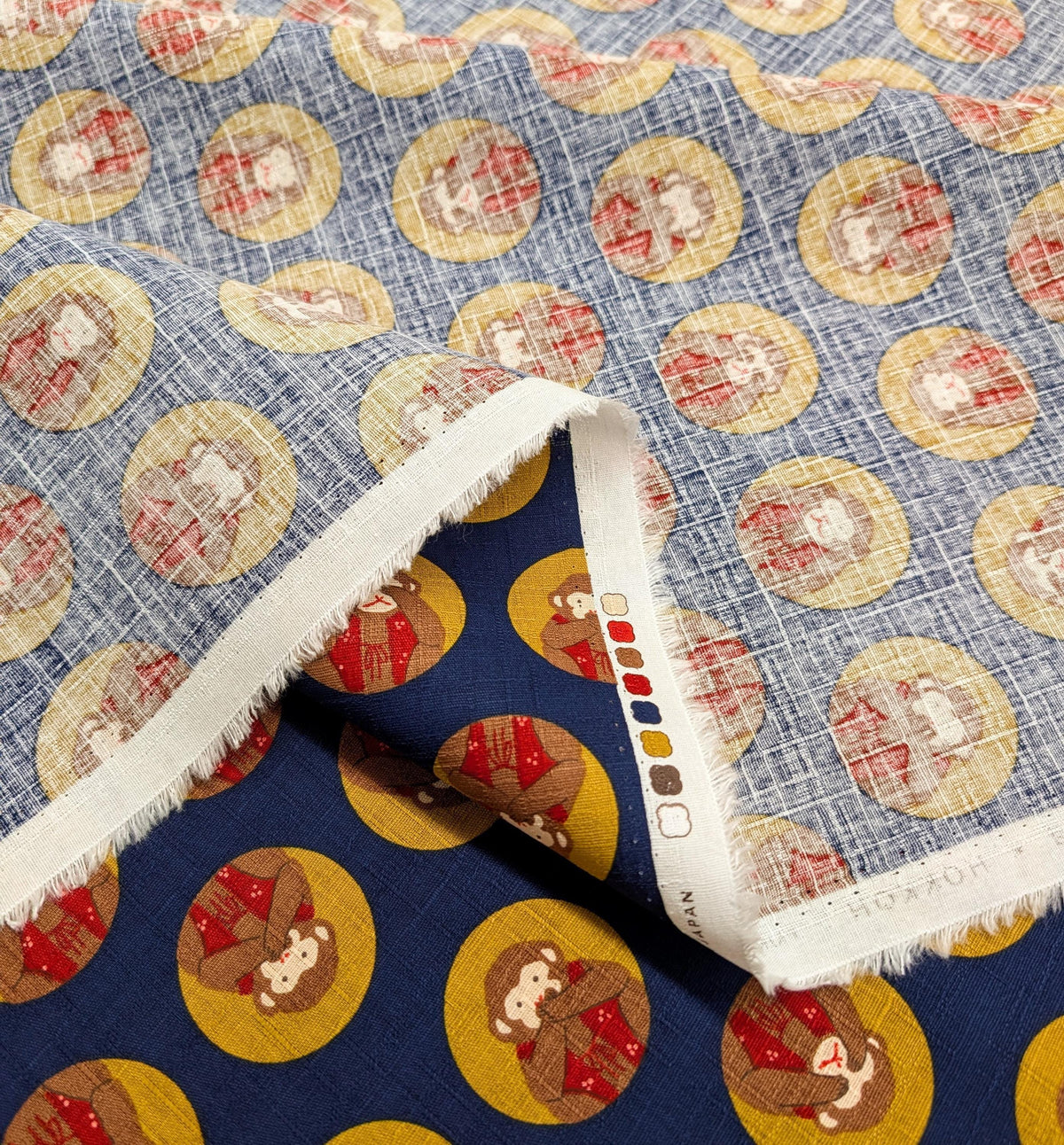 Hokkoh - Three Wise Monkeys Cotton Dobby - Navy Blue